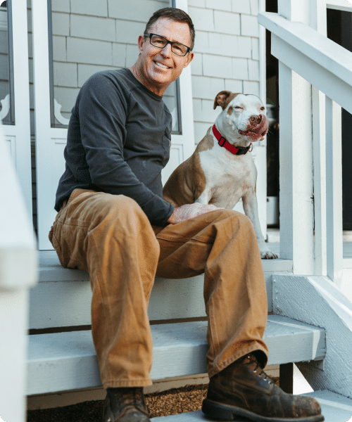 Stephen Bass, licensed San Jose contractor, with his dog